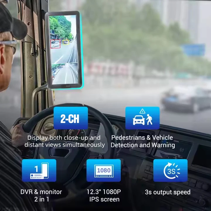 12.3 Inch Smart Rear View Mirror for BSD & 4G - HD Digital Display, Blind Spot Detection, Real-Time Alerts for Trucks Vehicles