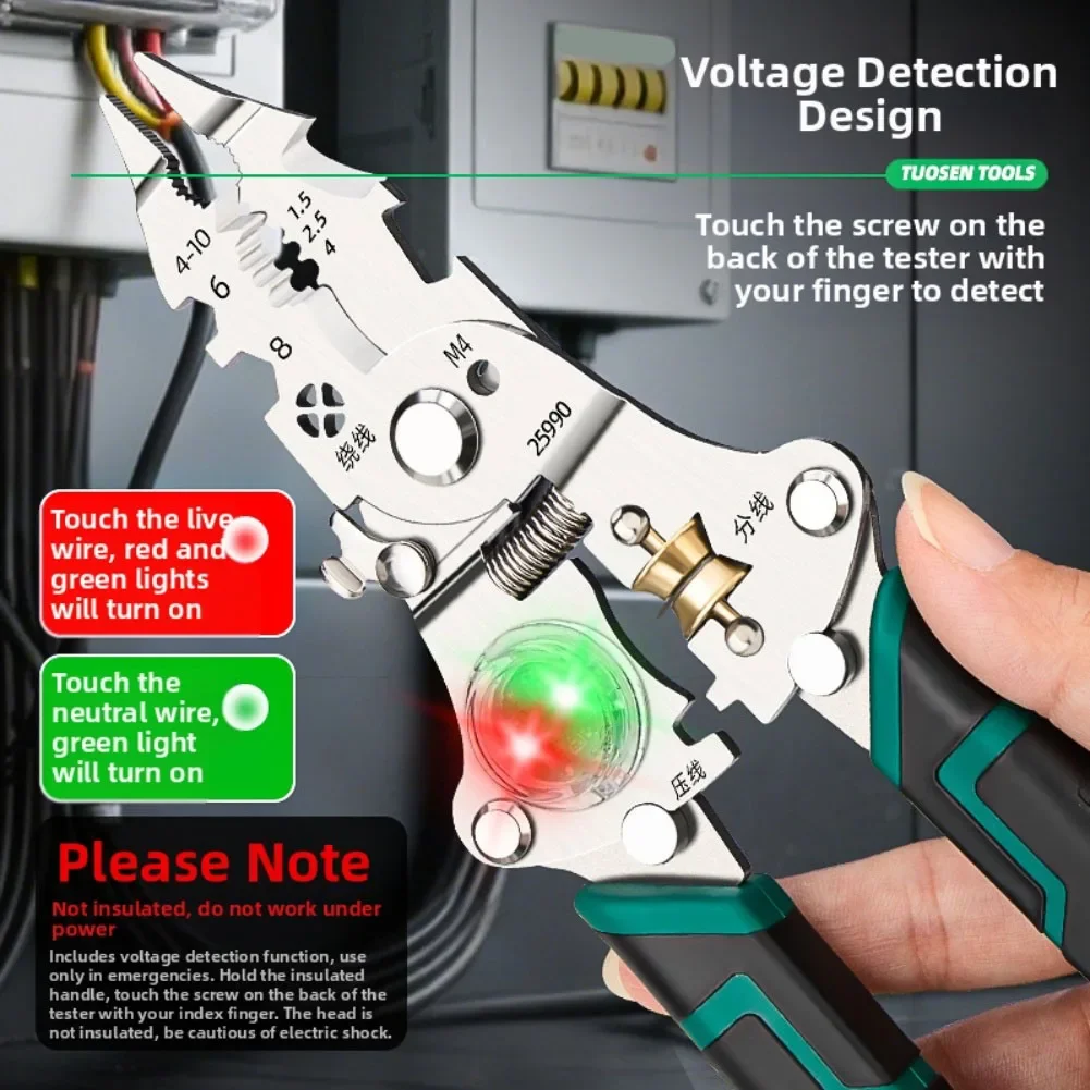 Zusammenklappbare Abisolierzange für elektrische Prüfung, All-in-One-Elektriker-Zange, Abisolierzange, Schneider, Spannungsprüfer, Werkstück