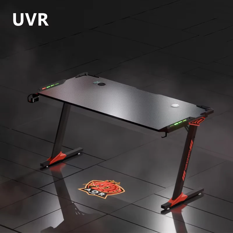 UVR Desktop Computer Desk Home Office Desk Student Desk Game Esports Table with RGB Lights Computer Competitive Table Furniture