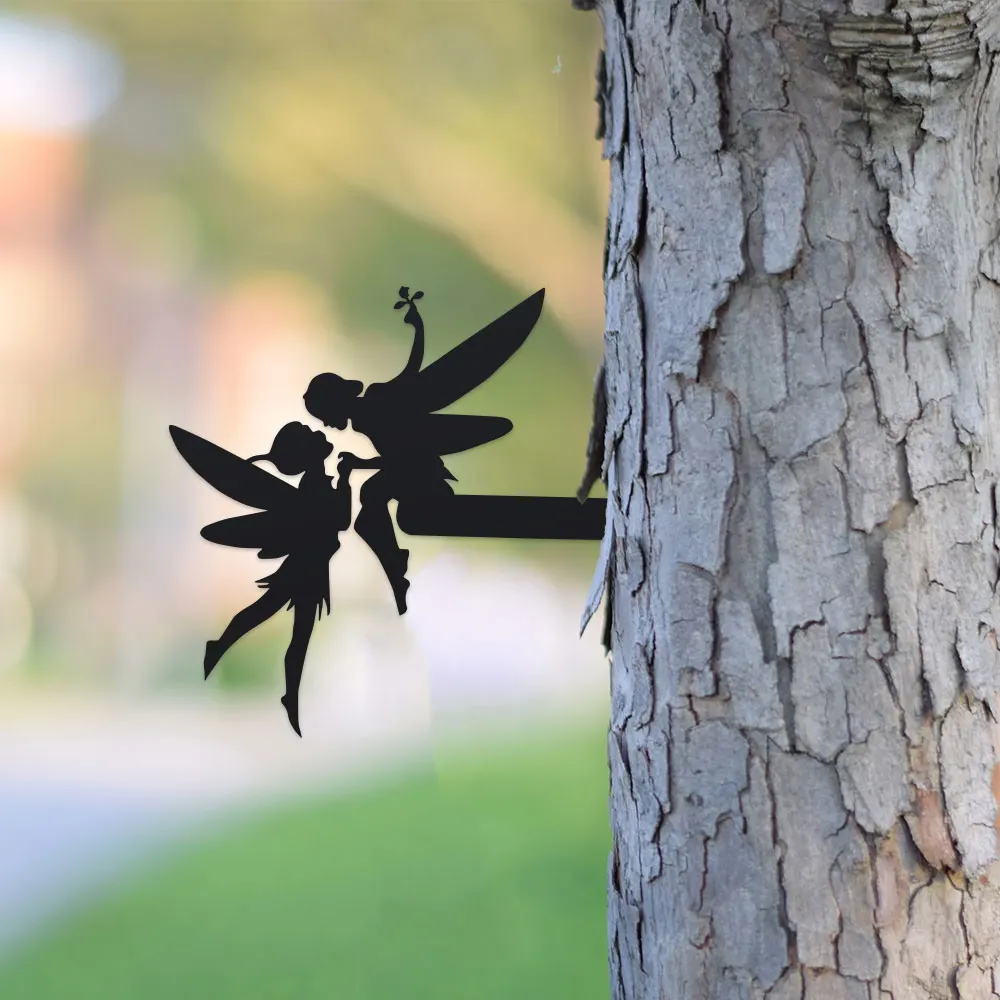 Enchanting Fairy Garden Stake - 1pc Metal Cast Iron Elf Tree Ornament, Outdoor Angel-Themed Decor, No Power Needed