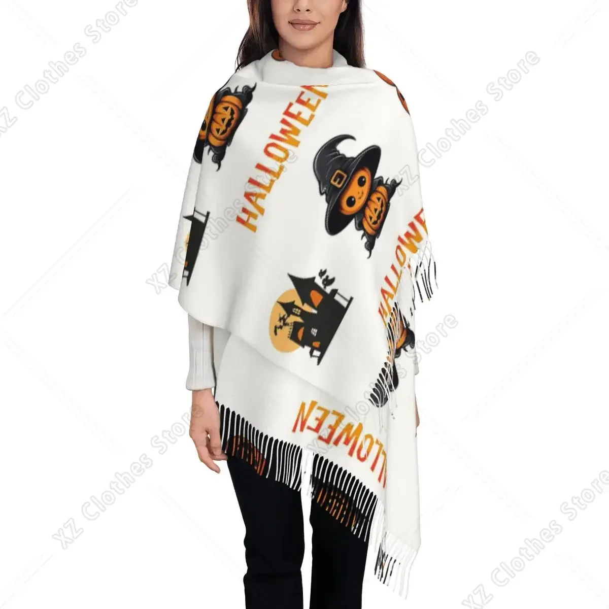 Halloween Scarf Tassel Scarves for Women Soft Warm Shawls and Wraps Large Fall Winter Shawl Wrap