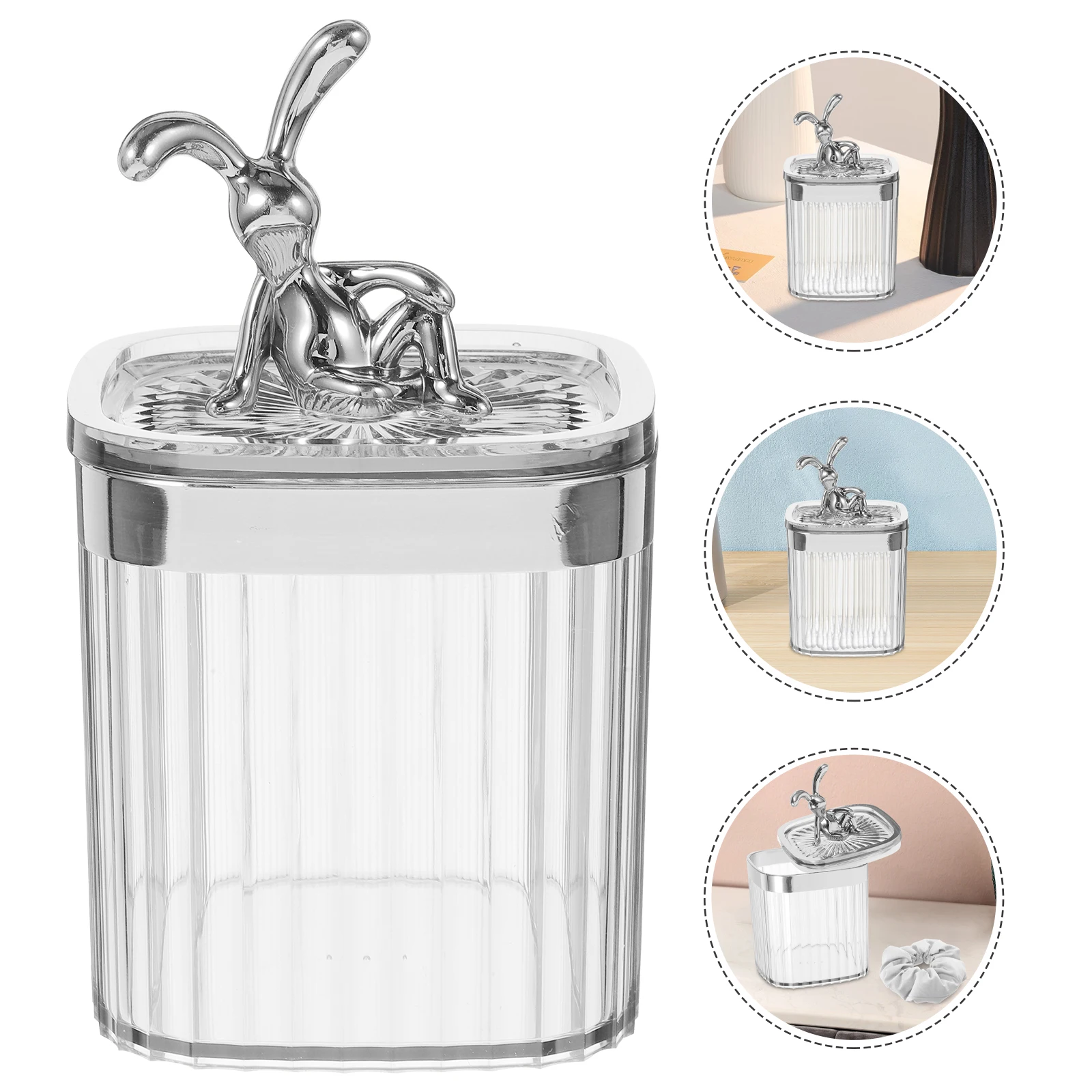 

Makeup Storage Jar Cotton Swabs Dispenser Vanity Organizer Clear Box For Cotton Pads Swab Holders Desktop Container Lidded