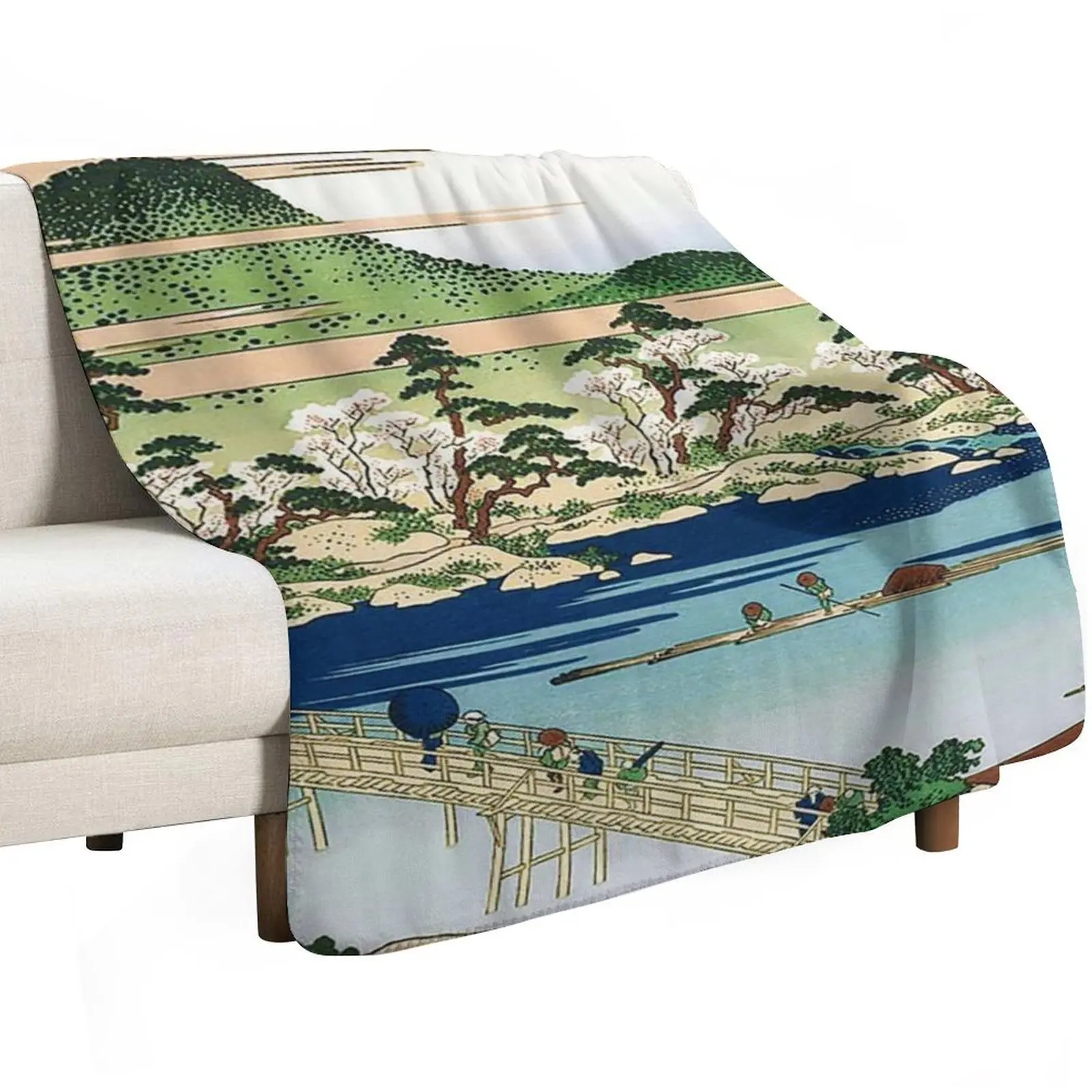 Togetsu Bridge at Arashiyama in Yamashiro Province by Katsushika Hokusai Throw Blanket Hairys Travel Plaid Blankets