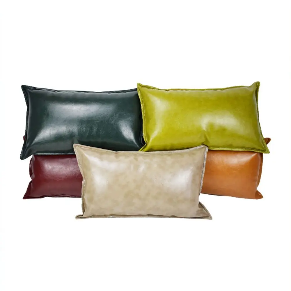 Modern Faux Leather Pillow Cover Solid Color Oil Wax Texture Decorative Cushion Case Scandinavian Sofa Living Room
