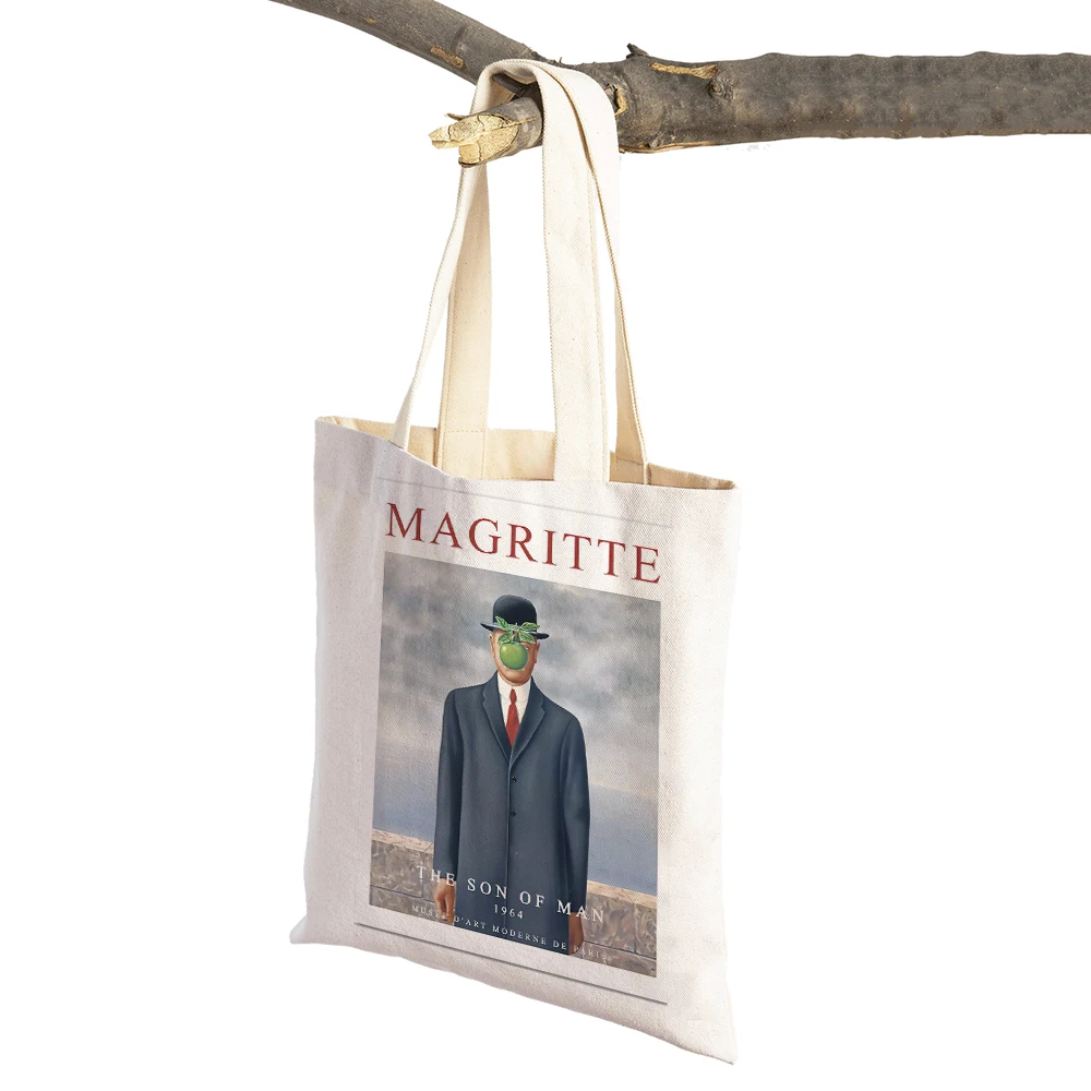 Magritte The Lovers Eye Pigeon Surrealism Lady Shopping Bag Supermarket Travel Tote Handbag Casual Canvas Women Shopper Bags