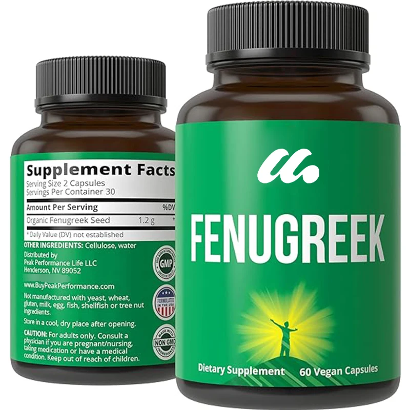 Fenugreek vegetarian capsules, a vague supplement of fenugreek, suitable for both women and men. 60 capsules