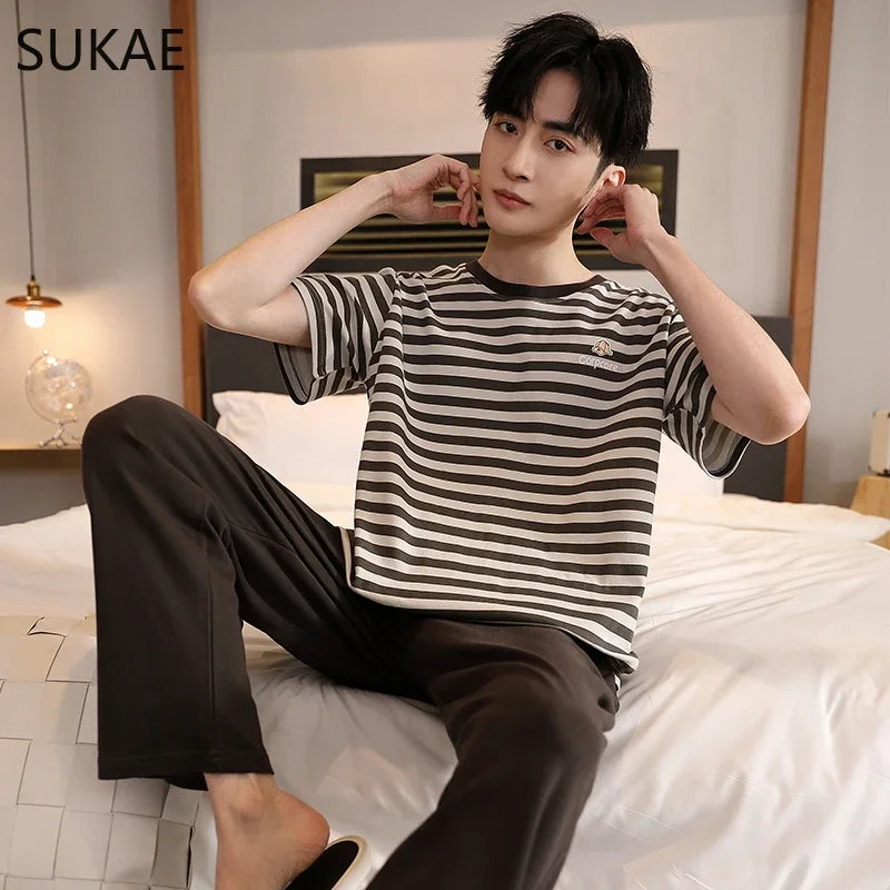 SUKAE Boys Lougewear de talla grande L-5XL ropa de dormir de algodón de verano para hombre ocio hombres Pj mangas cortas pantalones de gala conjunto