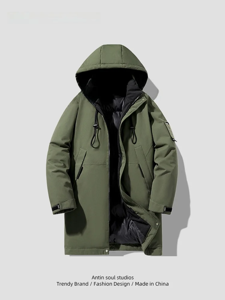 

Men's Thiened Winter Cotton Jaet Long down Filling Military Sle Warmth Anti-Cold Coat Polyester Fiber Casual Outerwear