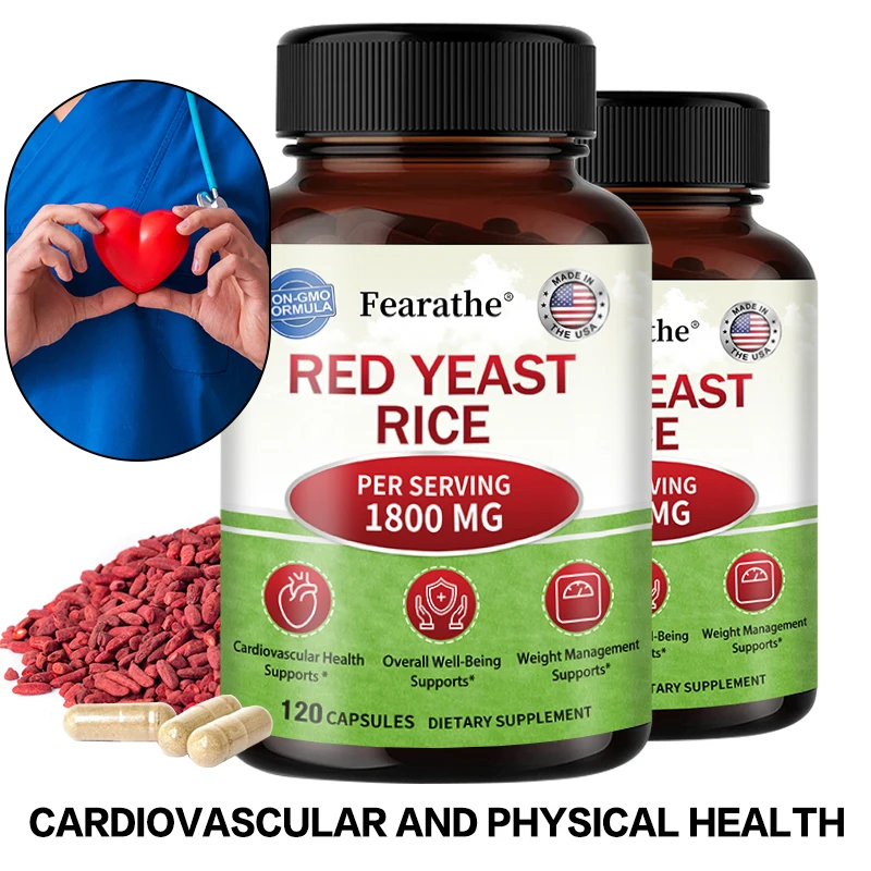 Cápsulas de arroz con levadura roja - 1800 mg, beneficios para la circulación sanguínea cardiovascular, la salud del corazón y la producción energética