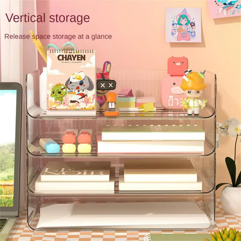 

Stackable Storage Box A4 Paper Stationery Toy Light Luxury Transparent Desk Cosmetics Multi-Layer Girl Storage Box Desktop