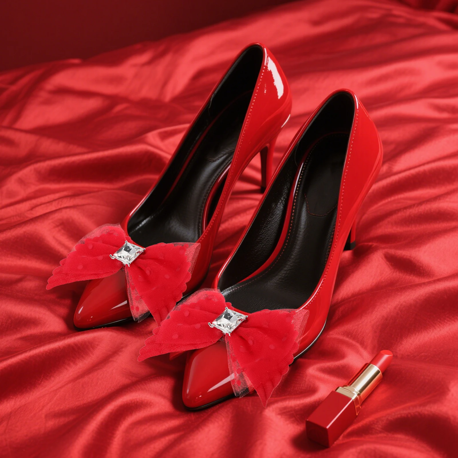 

Mesh High Heels Detachable Bowknot Shoe Buckles Elegant Clips Charms Metal Beads Retro Charm Stylish Enhancement