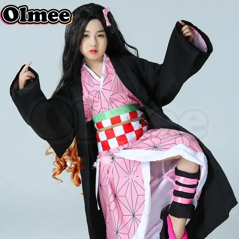 [Olmee]In Stock Nezuko Tanjirou Zenitsu Cosplay Children Size Coat Kid Costume Agatsuma Giyuu Tsuyuri Obanai Tokitou Halloween