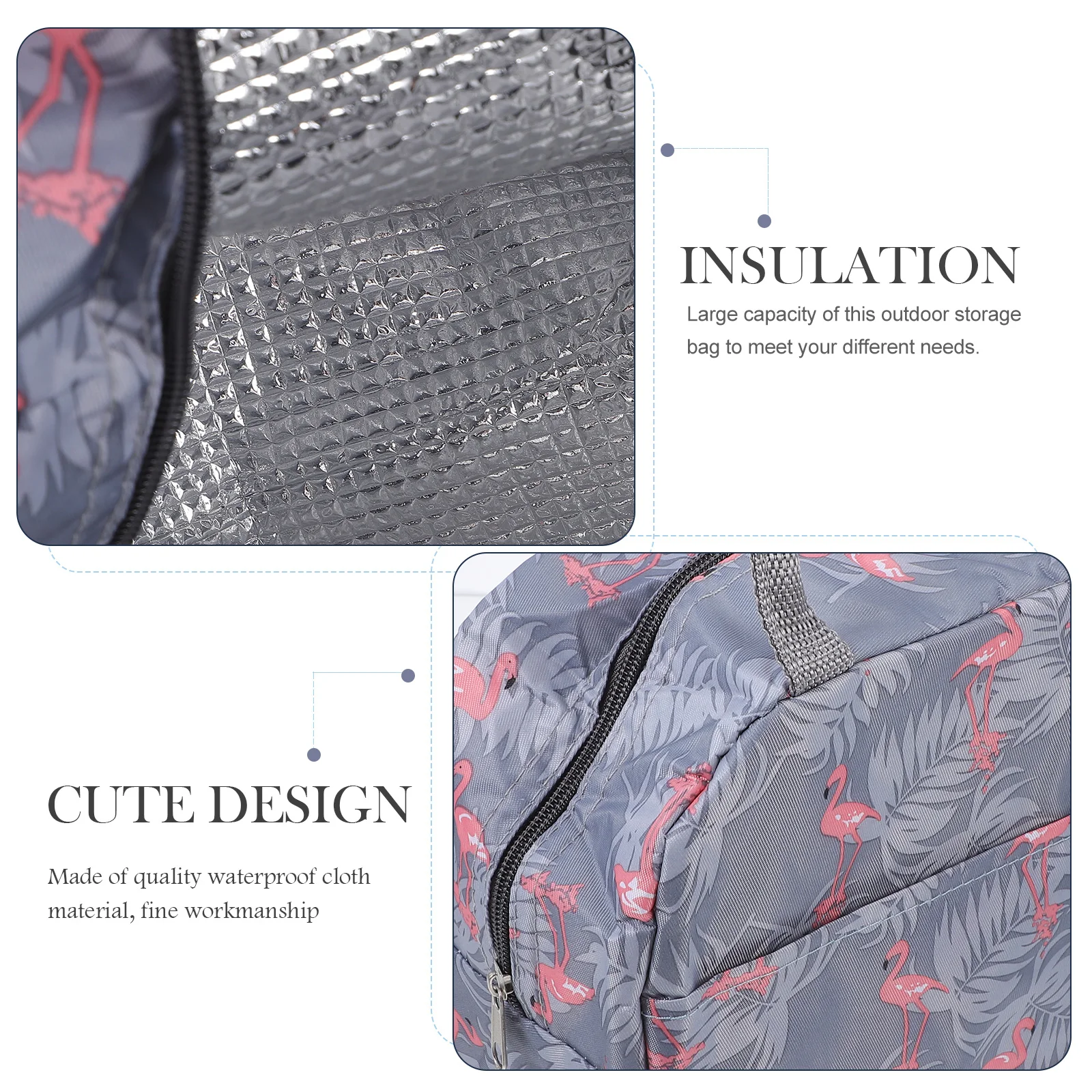 

Lunch Bag Insulated Bento Large Capacity Smooth Zipper Flamingo Print Canvas Picnic Outdoor Tote Food Container Storage Bag