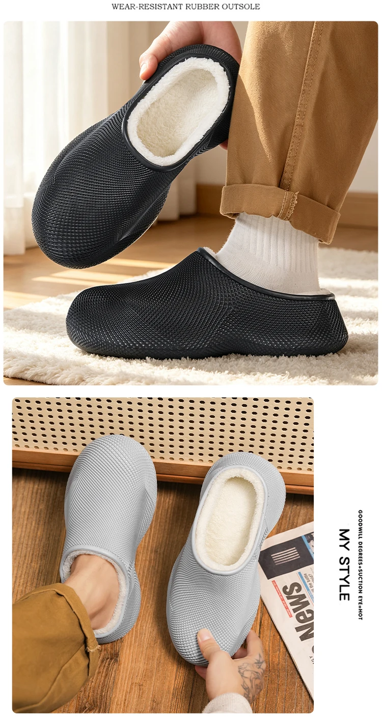 Baumwoll-Hausschuhe für Paare, neue Herbst- und Wintermodelle, mit Samtfutter versehen, geeignet für den Innen- und Außenbereich, rutschfeste und warme Baumwollschuhe. – Detail 12