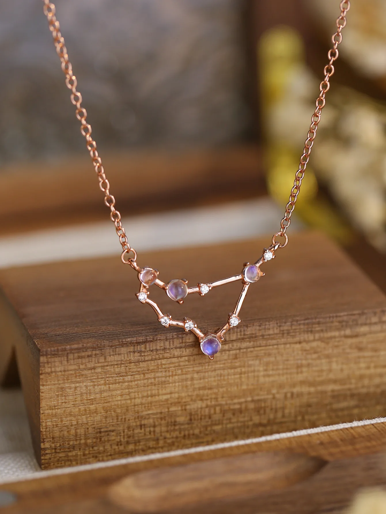 Women's Necklace Made of Pure 925 Silver and Moon Stone with Irregular Triangle-shape Pendant for Lovely Simple Style