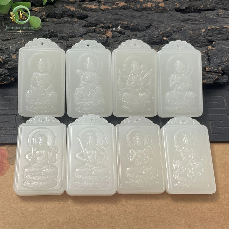 Imitation Hetian Jade Eight Guardian Deities Pendant Zodiac Buddha Double-sided Craftsmanship Outer Mongolian Material Pendant f
