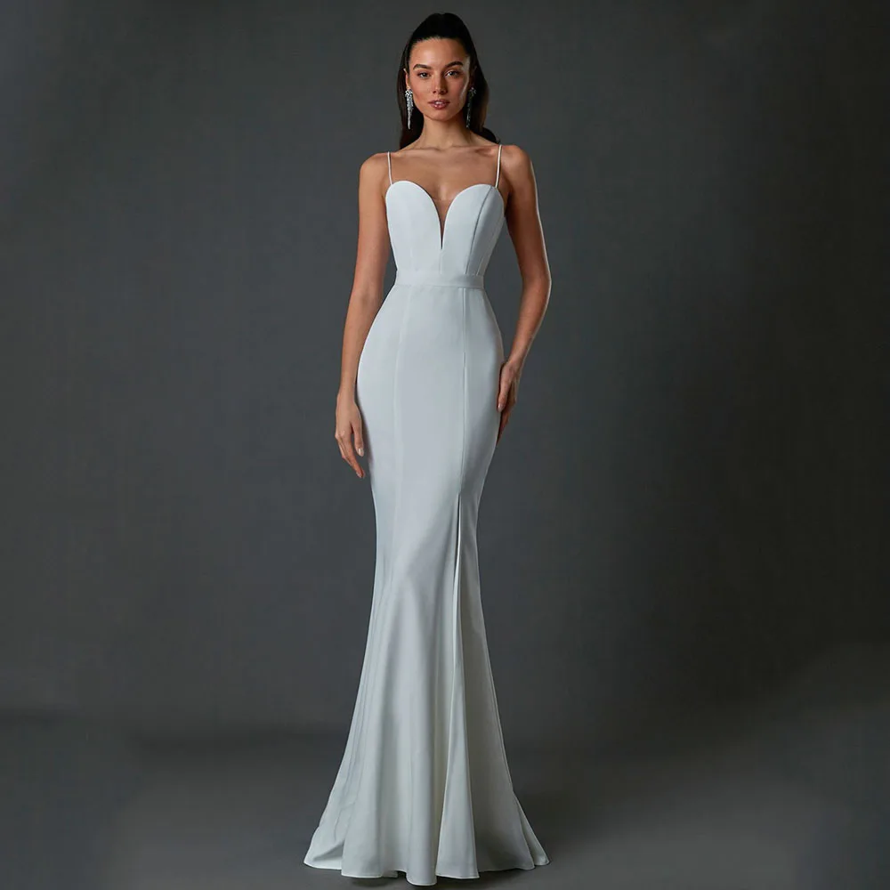 

Simple Charmeuse Ruched Wedding dresses Mermaid Spaghetti strap Sweetheart Bespoke Occasion Gown Midi Dresses