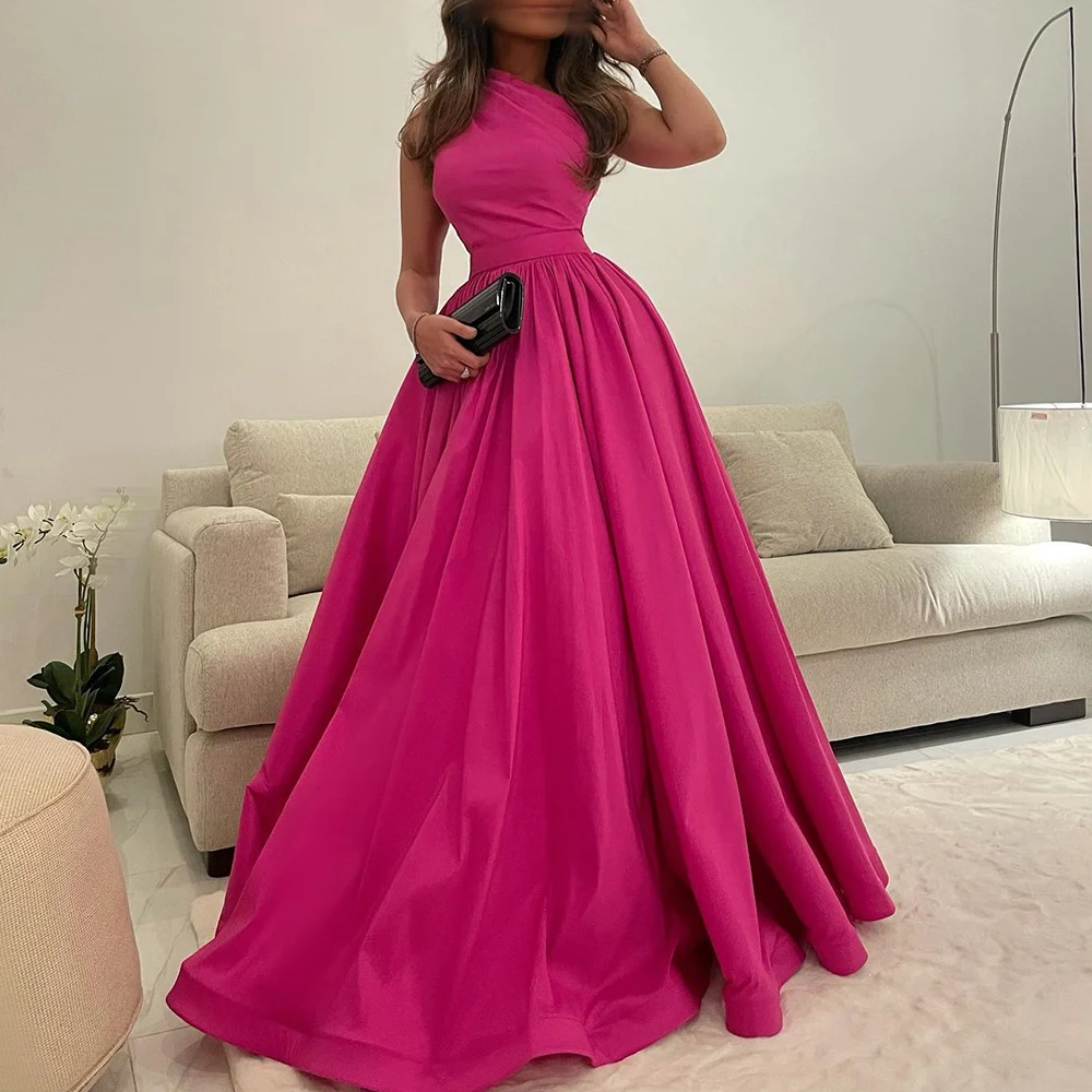 

Elegant Party Dresses Woman 2024 One Shoulder Sashes A-Line Sweep train Pleats Floor Length Sleeveless Satin Bridesmaid Gowns