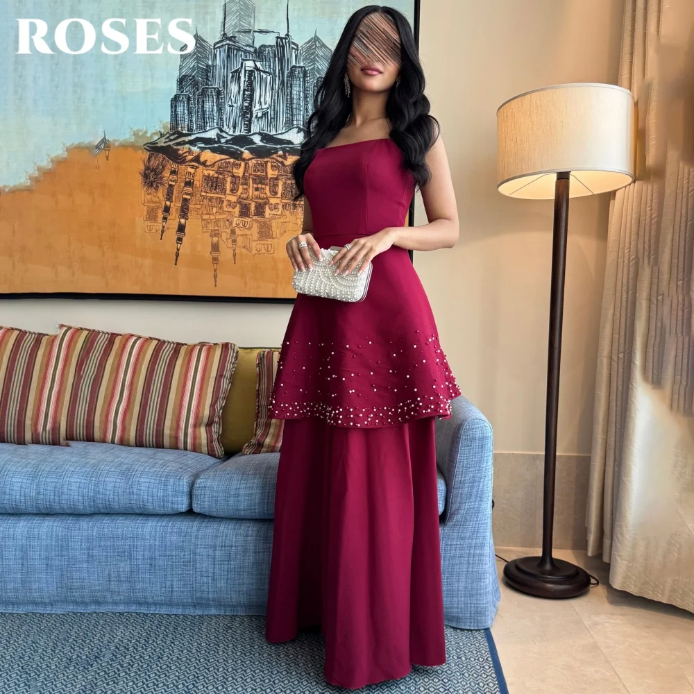 فستان حفلات من الساتان باللون الفوشيا بدون حمالات فستان حفلة موسيقية متدرج مطرز بالخرز فستان سهرة لحفلات الزفاف مع ثنيات رداء de soirée مخصص #2