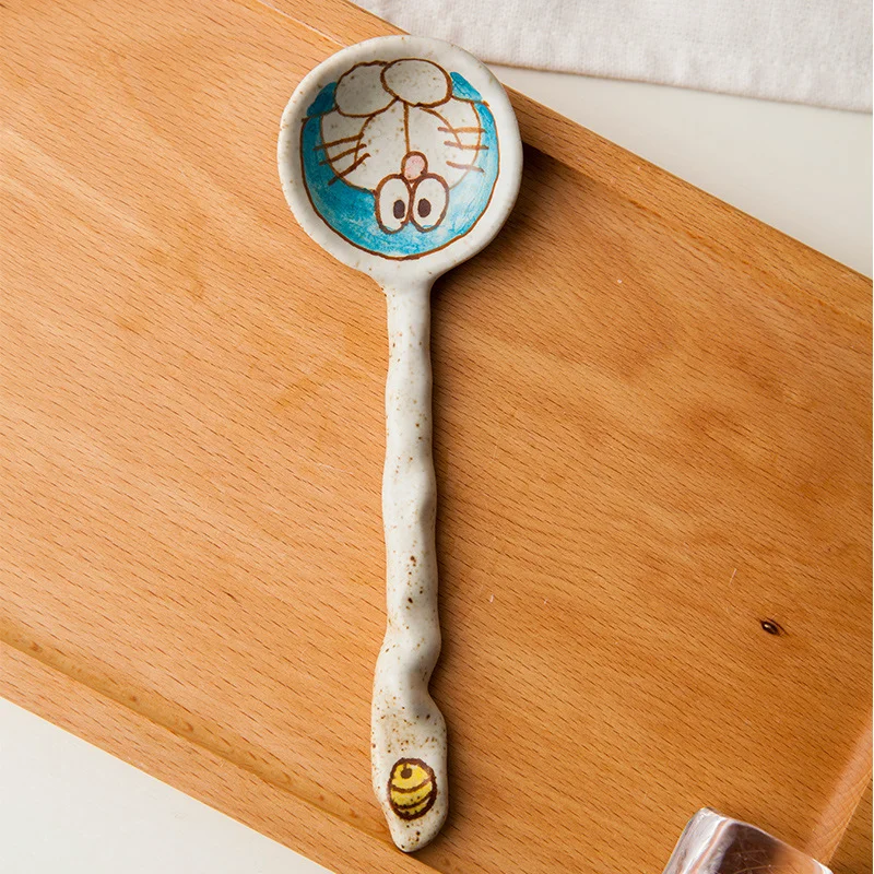 Japanese Creative Hand-painted Cartoon Cat Ceramic Spoon Handwork Clay Small Soup Spoon Dessert Ice Cream Scoop Tableware