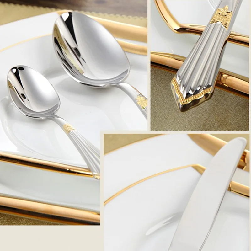 4Pcs Luxury Partial Gold Cutlery Set Dinnerware Set Tableware Dinner Fork Knife Silverware For 1 Flatware