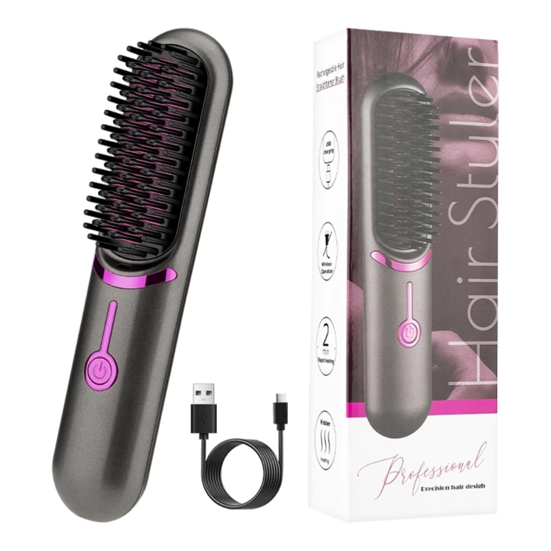 

Cordless Hair Straightener Brush Portable Straightening Brush Travel Comb Straightener Women Lightweight Rechargeable