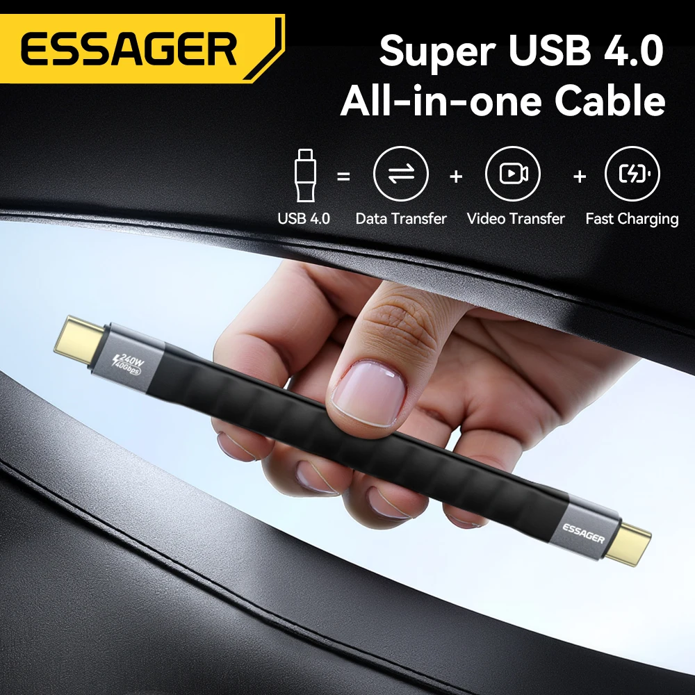 

Essager 240W Type C Cable PD3.1 Fast Charging Supercharge for Macbook Pro 40Gbps Data Transfer 8K@60Hz for iPhone Xiaomi Laptop