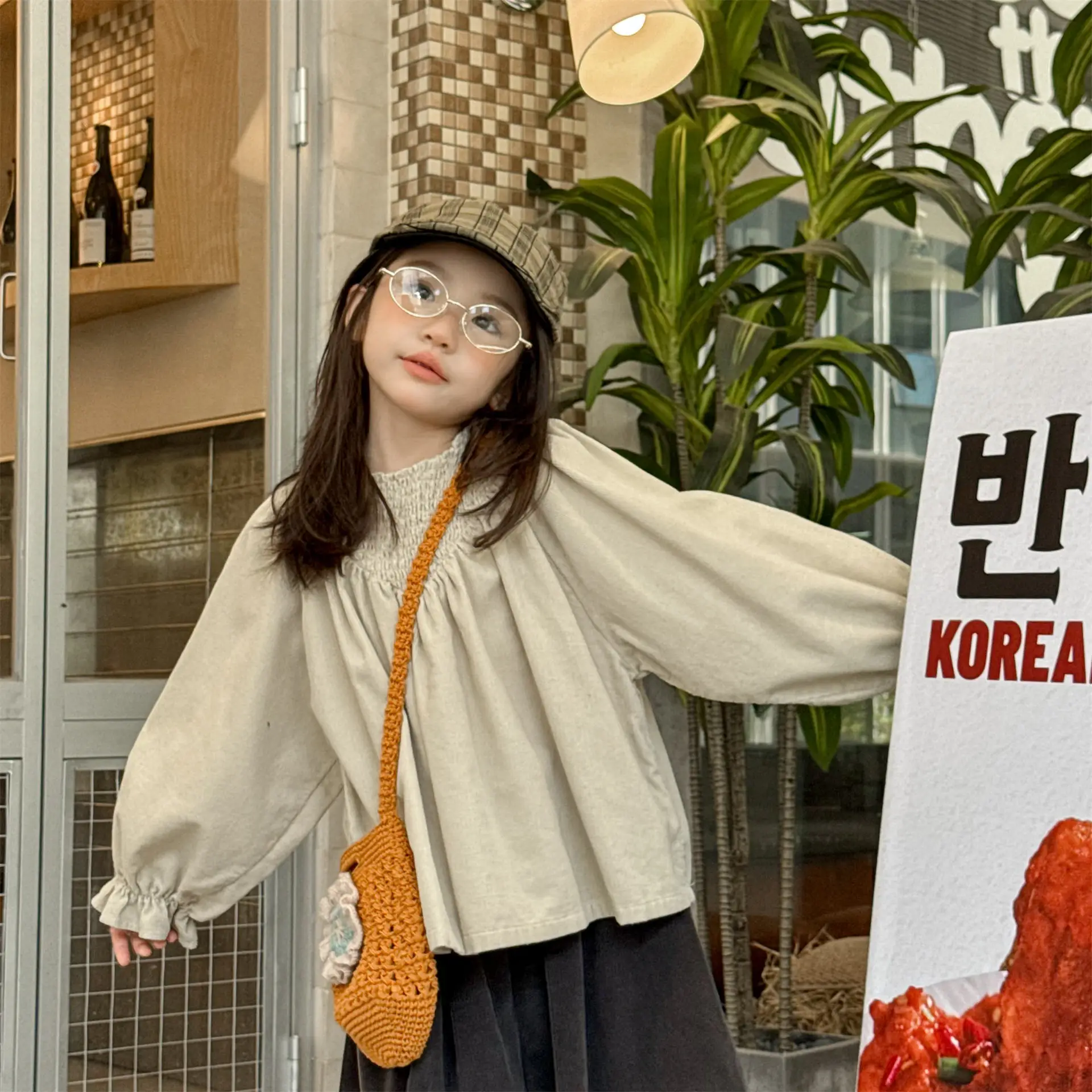 

Solid Children Long Sleeve Tops Baby Girl Loose Casual Blouse Kids Clothes 2025 Autumn New Girls Dolman Sleeve Corduroy Shirts