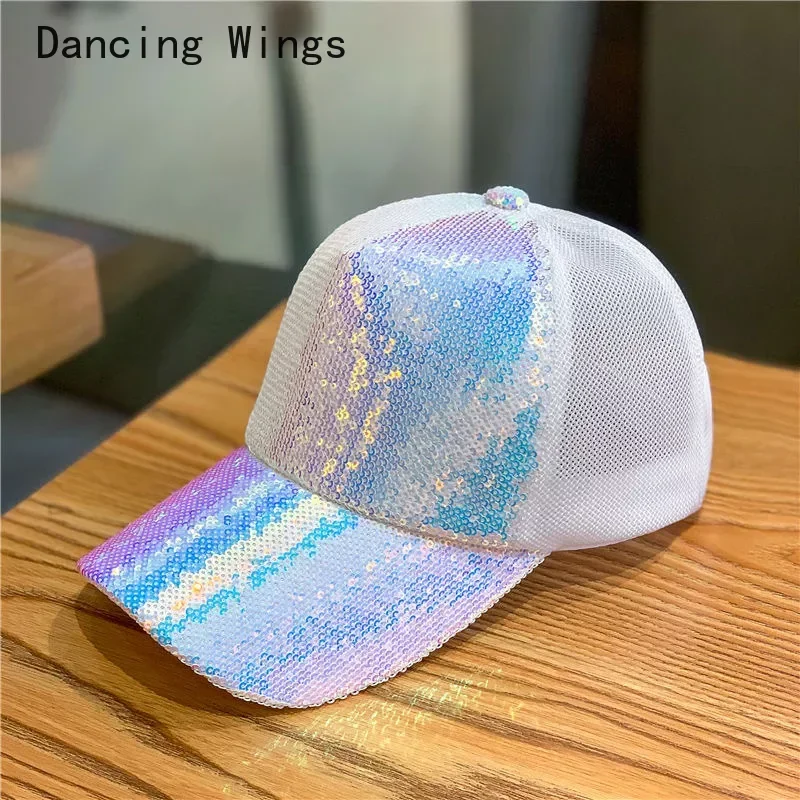 

Women Thin Sequins Hollow Mesh Adjustable Sun Curved Eaves Baseball Cap Sport Golf Sunshade Sunscreen Perform Dance Hat