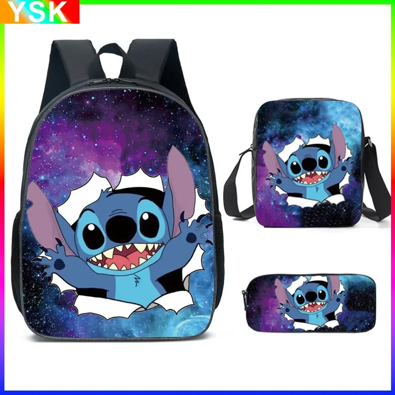 3PC-SET Printing MINISO Stitch Backpack Primary and Middle School Students Schoolbag Boys Girls Anime Cartoon School Bag Mochila