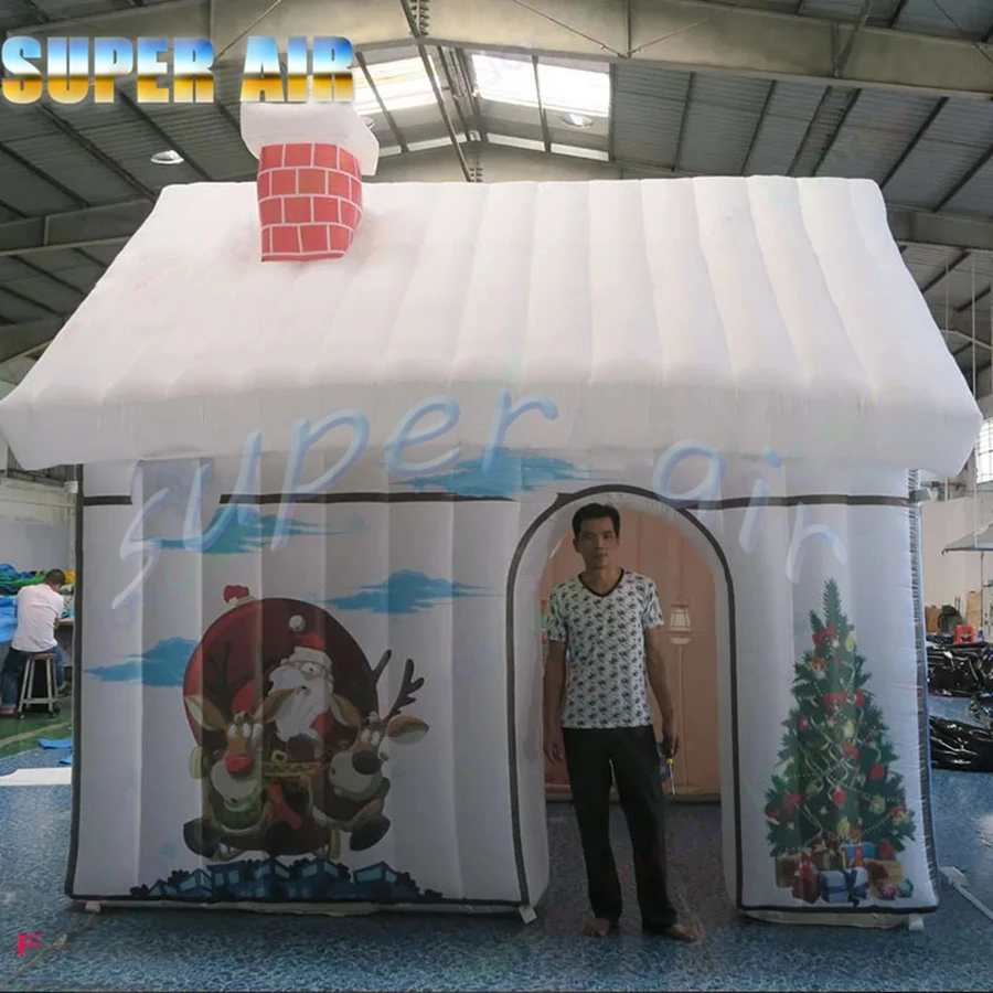 Attività all'aperto all'ingrosso Grosso di Babbo Natale gonfiabile da 4X3 m che esplode la casa di Natale con luce per la decorazione natalizia delle vacanze