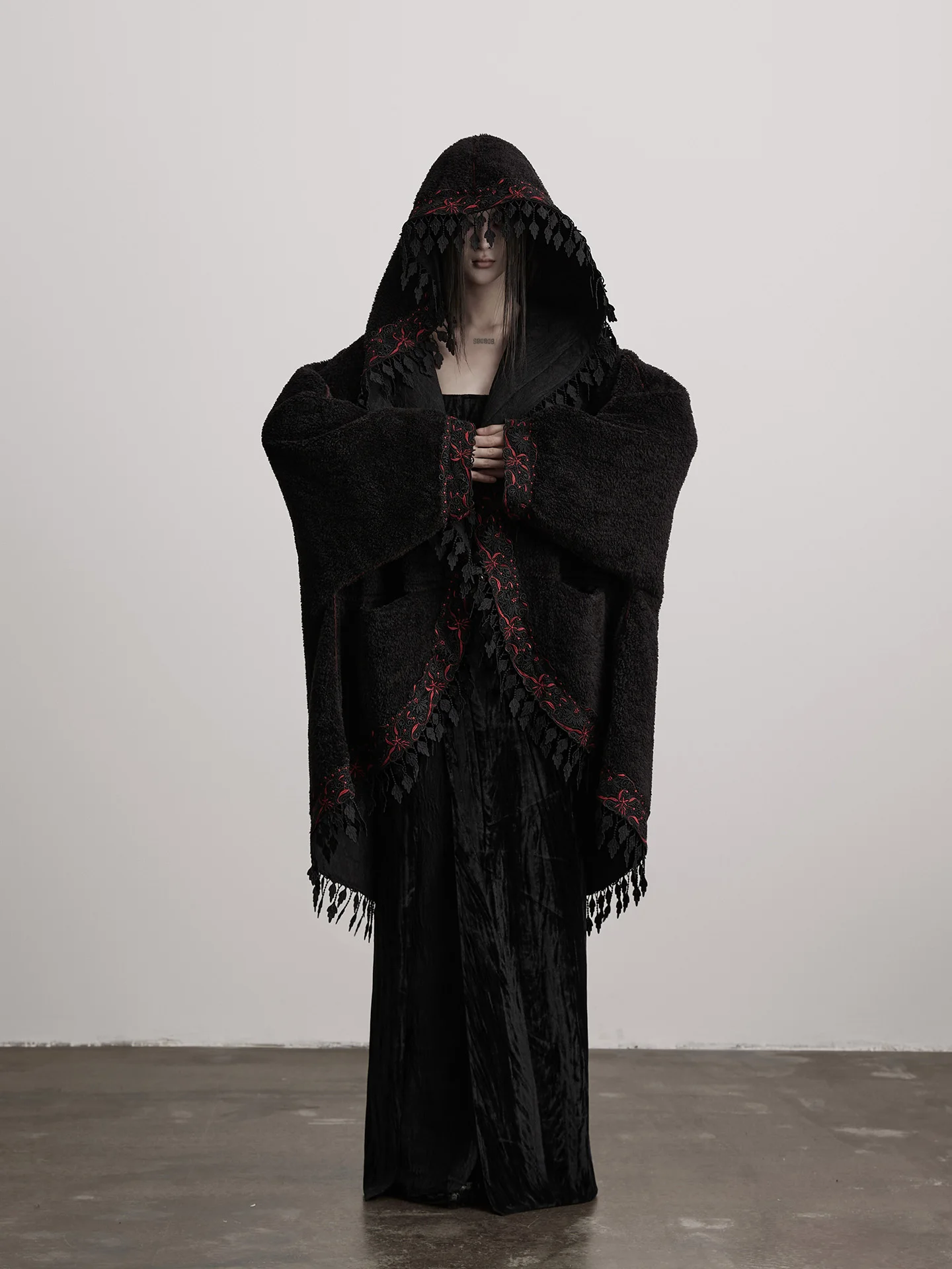 

Heavy-Weighted k Lace Fringe Hooded Mid-Length Fur Jaet Women's Original Design Cotton Nylon Warm Long Sve Coat