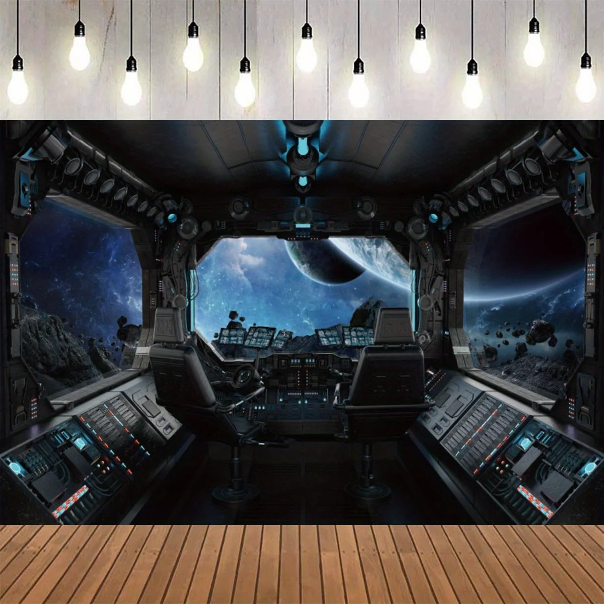 لافتة داخلية للمركبة الفضائية المستقبلية لأعياد الميلاد والذكرى السنوية والوحشات بين الجنسين - ديكورات العطلات العالمية