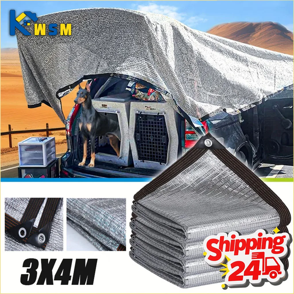 Thickened Aluminum Foil Sun Shade Net with Reinforced Edges and Grommet Heat Resistant for Carport Sunroom Outdoor UV Protection