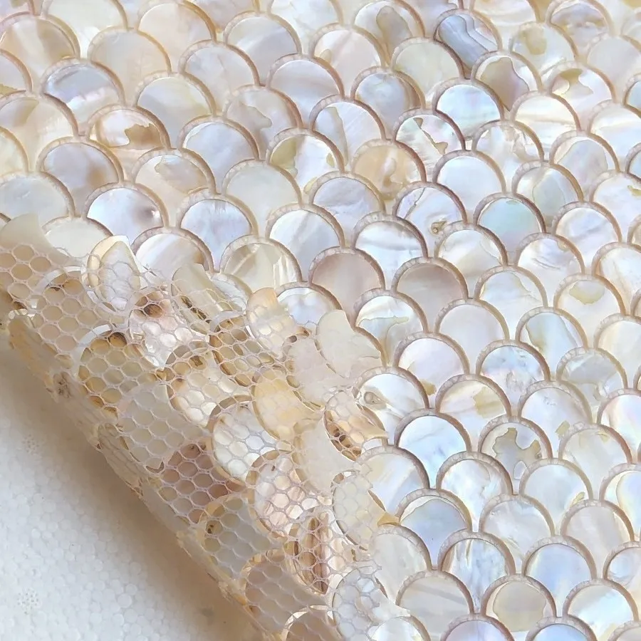 30x30cm Fish Scale Fan-shaped Natural Shell Mosaic Tile Wall Sticker 0.2cm Bathroom Entrance TV Background Wall Decoration