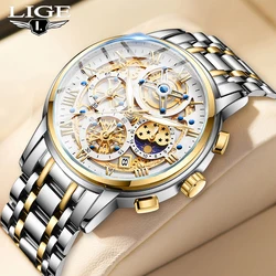 LIGE Männer Uhr Top Marke Original Sport Quarz Herren Uhren Voller Stahl Wasserdicht Chronograph Armbanduhr Männer Relogio Masculino