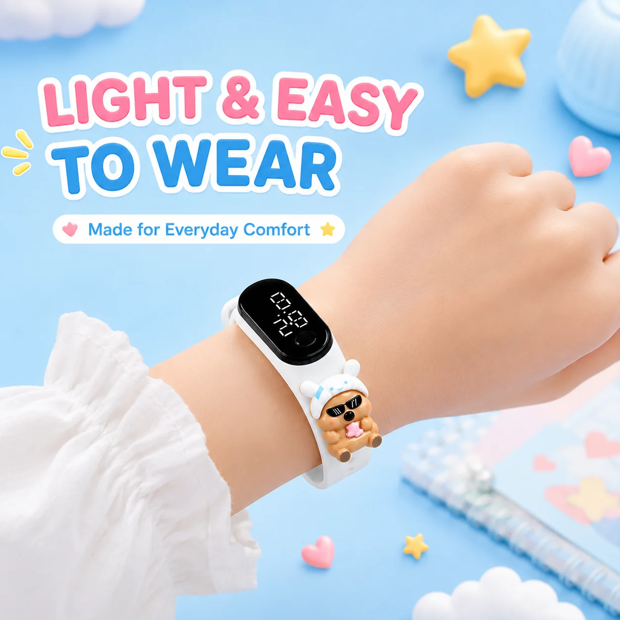 5PCS Fashion Kids Cartoon Capybara Decorative LED Digital Watch, Adjustable Strap, Clear Easy-to-Read Display