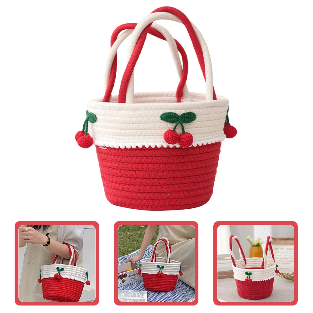 

Small Cotton Rope Storage Woven Organizer Home Decor Small Basket With Handle Sundries Holder Bathroom Nursery Rope Basket For