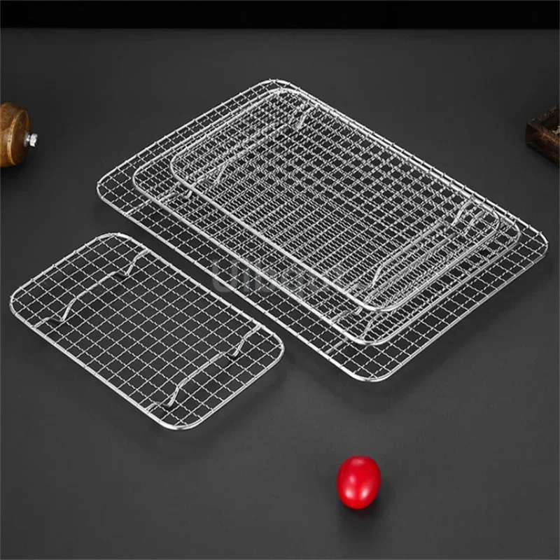 squarebbqnetrackmeshesstainlesssteel304BBQgrillGNpannetRectangularBakingrackwithlegDrainageCakeDryingFrame