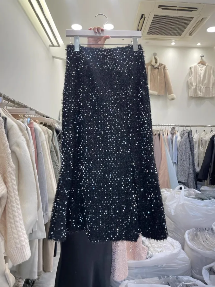 2024 New Temperament High-waisted Slimming Half Pack in Sequins Long Niche Fishtail Shaped Female Spring Slim Fit Skirt