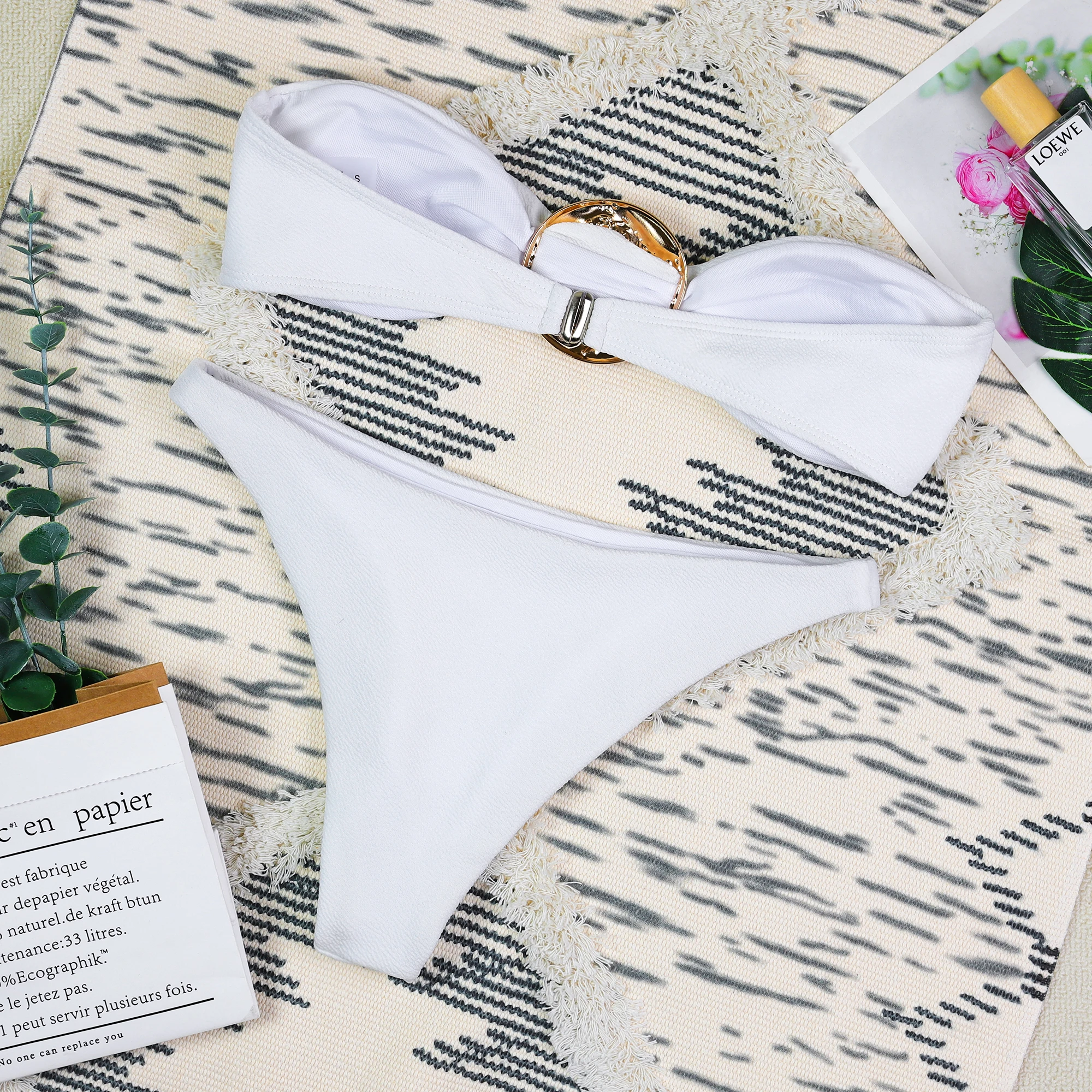 3 Pieces Sexy Women's Bandeau Bikini Set 2025 New Solid Swimwear Female Bathing Suit with Long Maxi Dress Beachwear Cover up