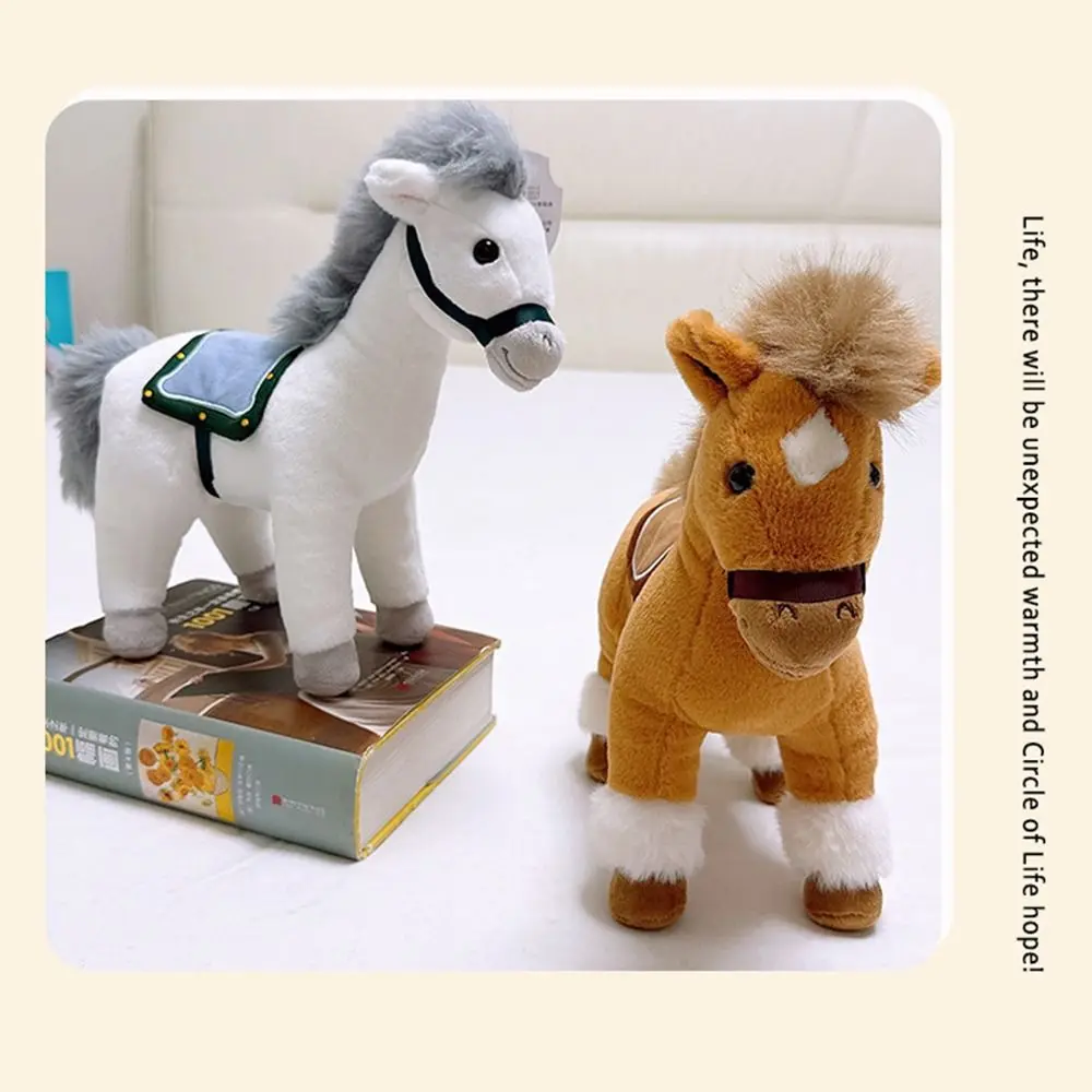 Good Luck Cute Stuffed Animal Horse Soft Kawaii Horse Plush Doll Toys Long Mane Lifelike Cartoon Steed Doll Home Decor