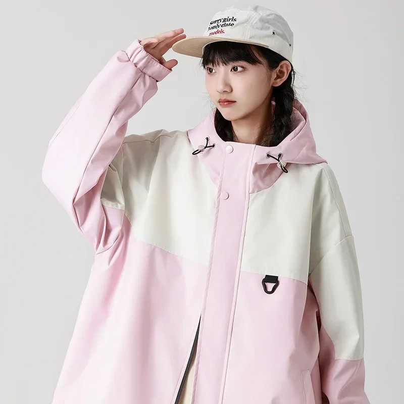 

Korean Windbreaker Jacket Women 2025 Autumn Patchwork Block Waterproof Coats Women Oversize Loose College Camping Hiking Jackets