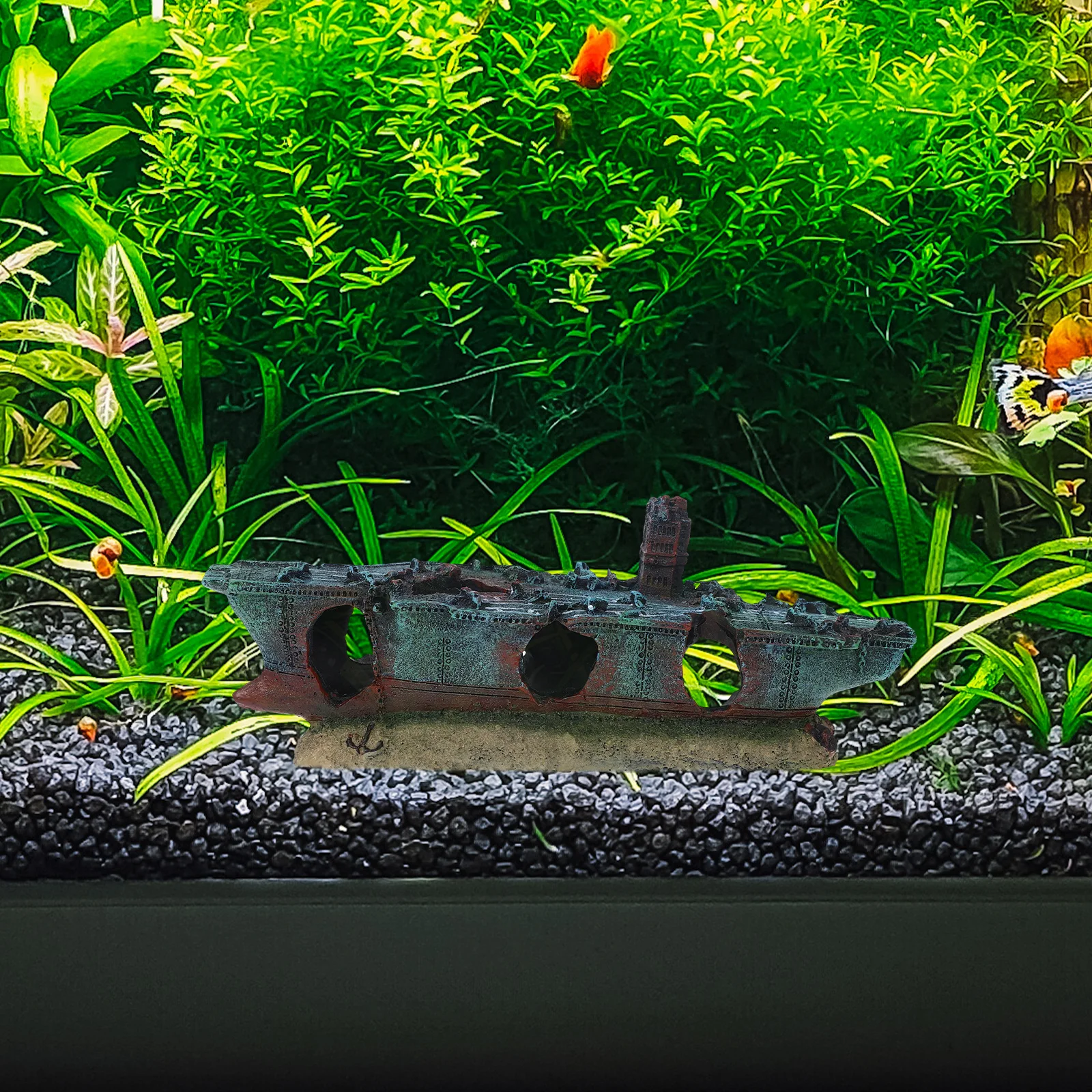 

Aircraft Carrier Fish Tank Ornament Resin Sunk Ship Aquarium Decoration Unique Safe Fish Tank Scene Decoration
