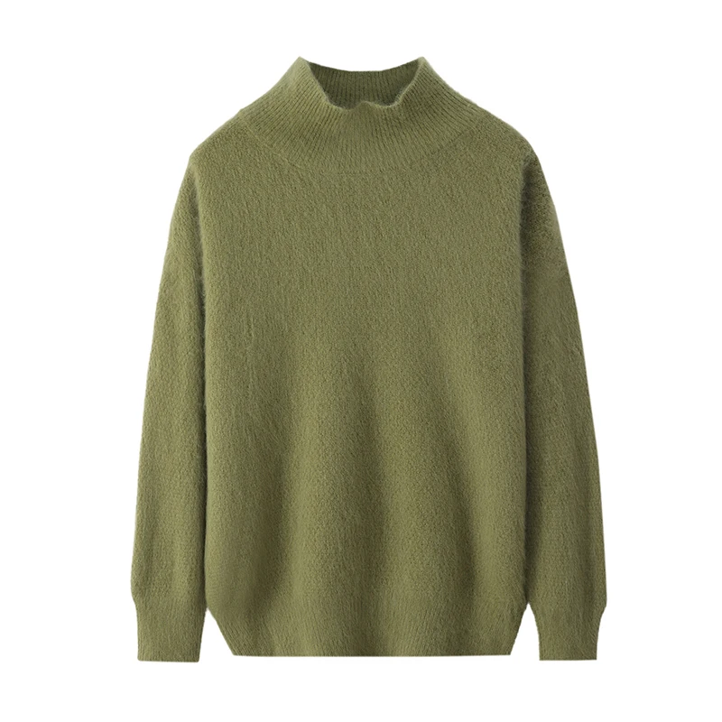 

Chic Mock Neck Thick 100% Mink Cashmere Women's Casual Loose Pullovers Sweater Autumn Winter Soft Warm Knitwear Tops