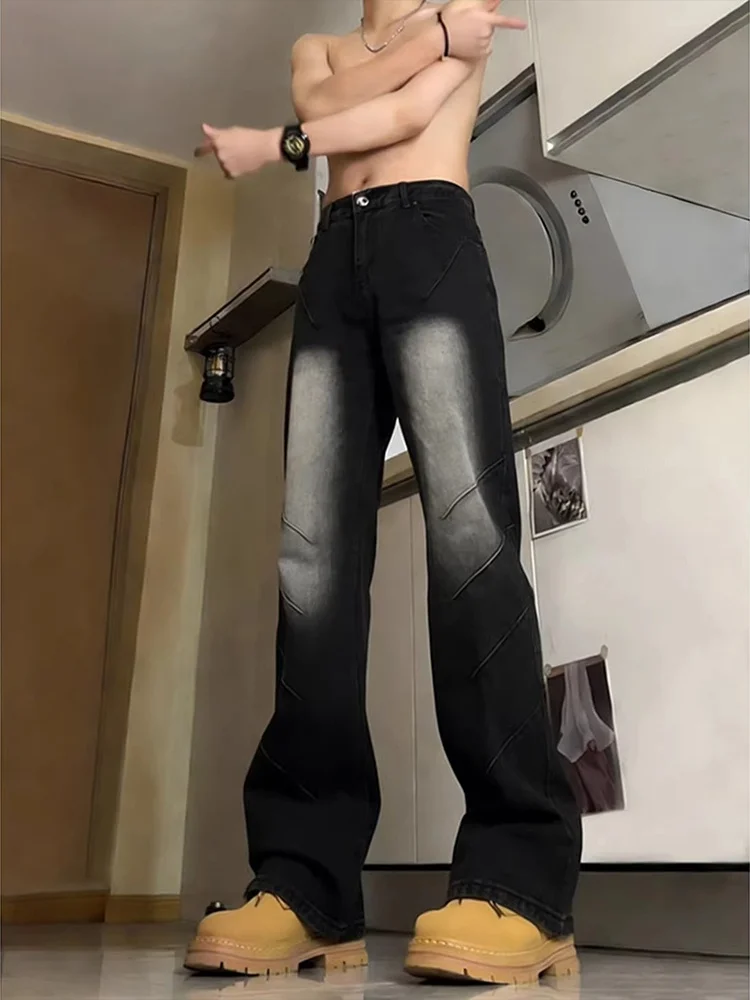 

High Waist Pleated Men's Jeans Extended Length Straight Leg American Vibe Tall Size Jeans Casual Cleanfit Sle