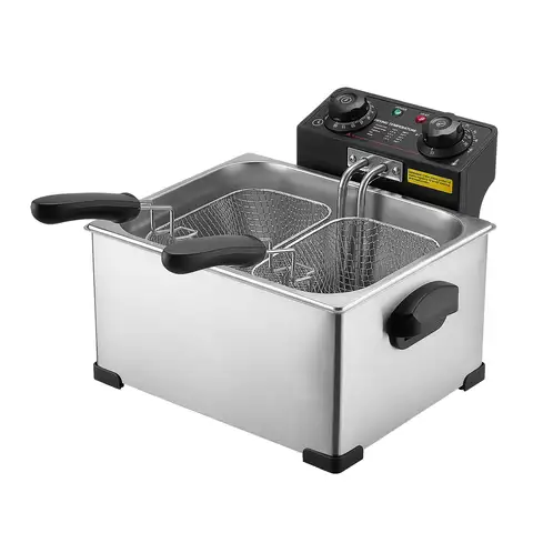 Commercial Electric Deep Fryer, 9.51 Qt, 1700W Stainless Steel Countertop Fryer with Large & Small Baskets, Overheat Protection, Temp Control, Timer, Detachable for Home Restaurant Use, Silver
