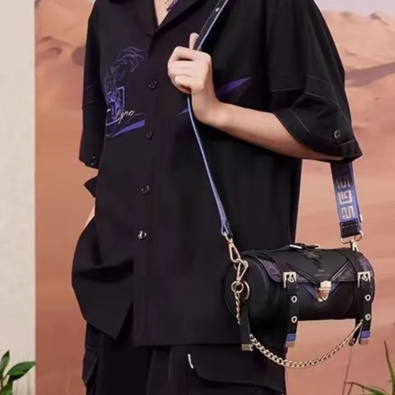Japanese Style Harajuku Chain Shoulder Bag Women Patchwork PU Leather Round Shape Handbag Ladies Uniform Student Crossbody Bags