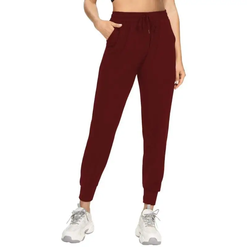 Pantaloni sportivi a vita alta per donna Leg Binding Casual Loose Fit Fibra di poliestere Comoda cintura elastica a vita alta