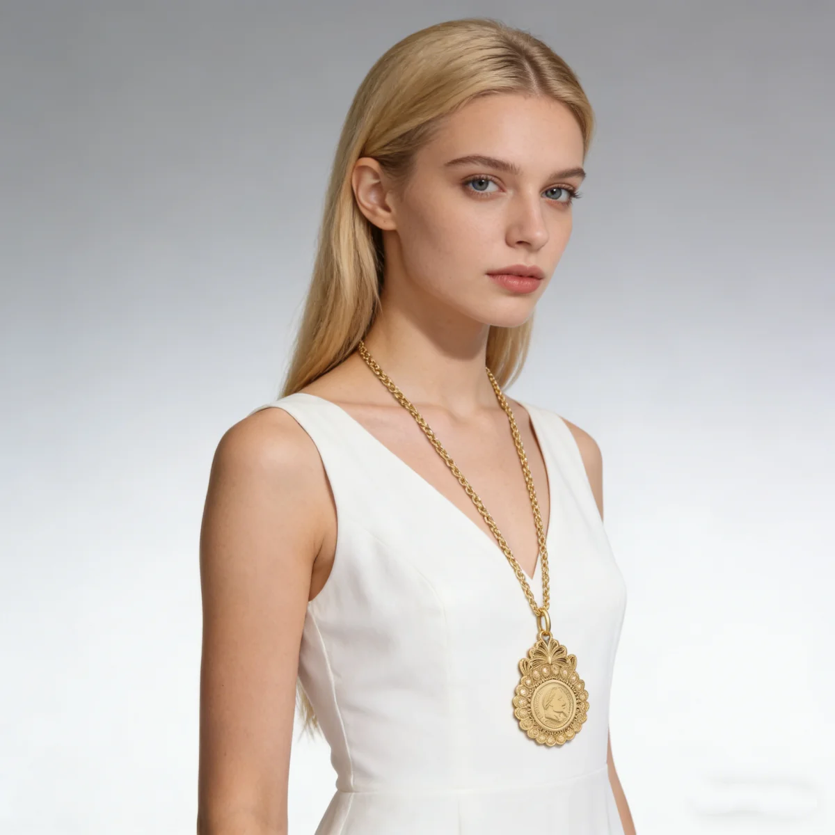 

Gold Plated Ladies Necklace with Hollow Carved Pendant Twisted Chain Algerian Traditional Wedding Accessory for Women